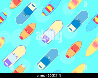 Boats seamless pattern, top view. Boats float on the sea in a flat style, summer vacation. Vector illustration Stock Vector