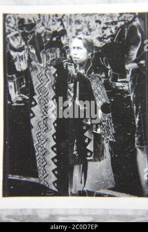 Fine 70s vintage black and white extreme photography of a Mexican woman dressed in surrealism. Stock Photo