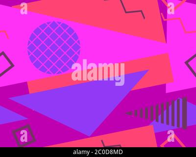 Memphis seamless pattern with geometric shapes in the style of the 80s. Eighties print colorful background for promotional products, wrapping paper an Stock Vector