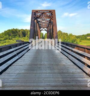 Old railway trestle now converted to be part of a hiking trail. Stock Photo