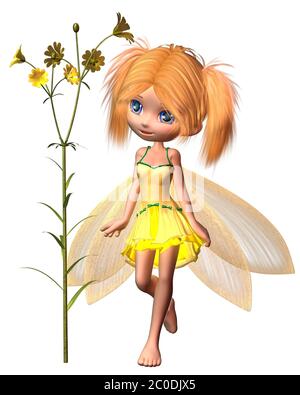 Pretty Toon Fairy with Yellow Flowers Stock Photo