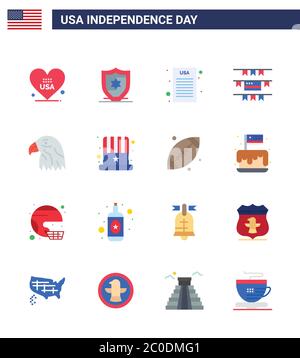 4th July Usa Happy Independence Day Icon Symbols Group Of 9 Modern 
