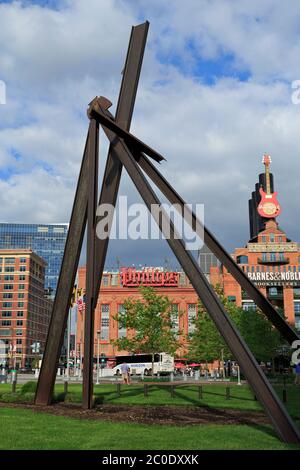 Sculpture by Mark di Suvero & Power Plant, Inner Harbor, Baltimore, Maryland, USA Stock Photo