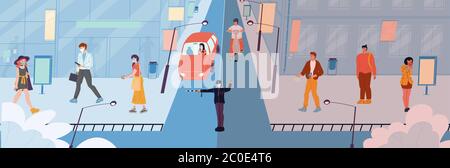 People in mask without protective wear on street Stock Vector
