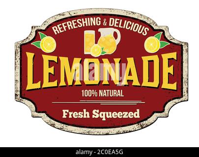 Lemonade vintage rusty metal sign on a white background, vector illustration Stock Vector