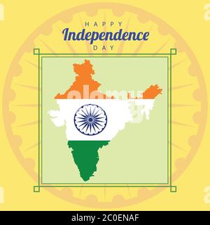india happy independence day celebration card with flag in map vector illustration design Stock Vector
