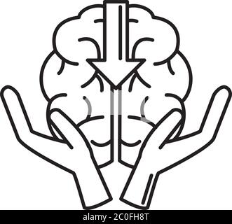 alzheimer disease, hands holding brain, decrease in mental human ability vector illustration line style icon Stock Vector