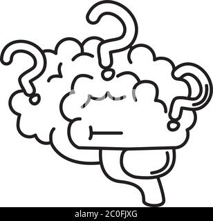 alzheimer disease, brain with question marks, health and medical, decrease in mental human ability vector illustration line style icon Stock Vector