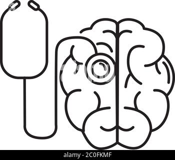 alzheimer disease, brain organ dianostic, decrease in mental human ability vector illustration line style icon Stock Vector