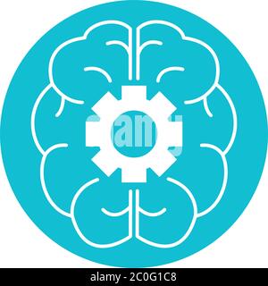 alzheimer disease, brain and mechanism gear function, decrease in mental human ability vector illustration color block style icon Stock Vector