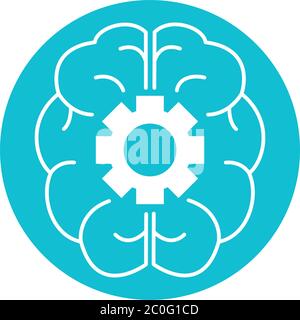 alzheimer disease, brain and mechanism gear function, decrease in mental human ability vector illustration color block style icon Stock Vector
