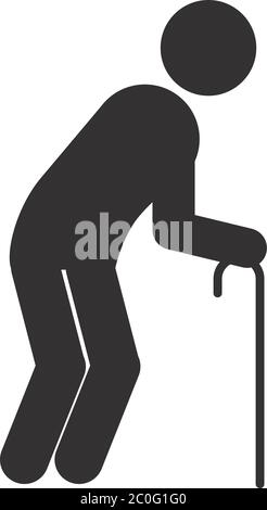 pictogram old man with a cane over white background, line style, vector ...