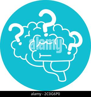 alzheimer disease, brain with question marks, health and medical, decrease in mental human ability vector illustration color block style icon Stock Vector