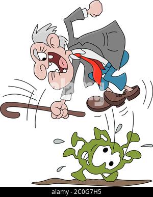 Cartoon old man beating corona virus vector illustration Stock Vector