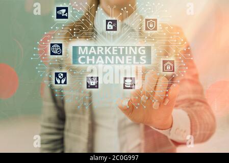 Handwriting text writing Marketing Channels. Conceptual photo the necessary to transfer the ownership of goods Stock Photo