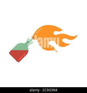 Fire cocktail bottle or molotov vector icon symbol weapon isolated on white background Stock Vector