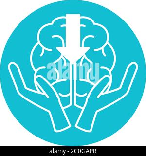 alzheimer disease, hands holding brain, decrease in mental human ability vector illustration color block style icon Stock Vector