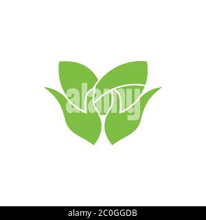 simple geometric hand hold leaf plant circle logo vector Stock Vector
