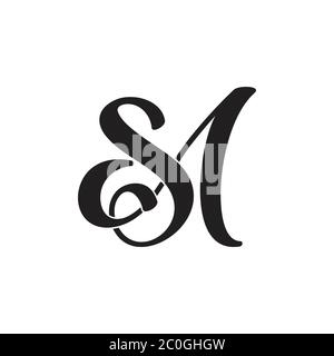letter sm simple linked curves ribbon logo vector Stock Vector