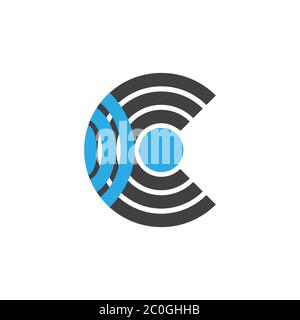 abstract letter c stripes circle signal design logo vector Stock Vector