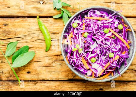 Fresh vegetables salad with purple cabbage and carrot.Coleslaw salad Stock Photo