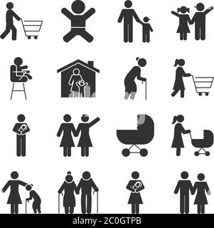 pictogram people and baby icon set over white background, silhouette style, vector illustration Stock Vector