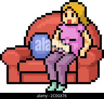 vector pixel art couch living room isolated cartoon Stock Vector