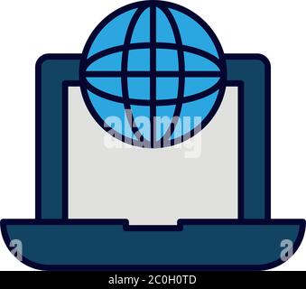 global sphere and laptop computer over white background, vector ...