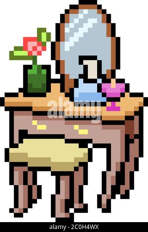 vector pixel art dressing table isolated cartoon Stock Vector