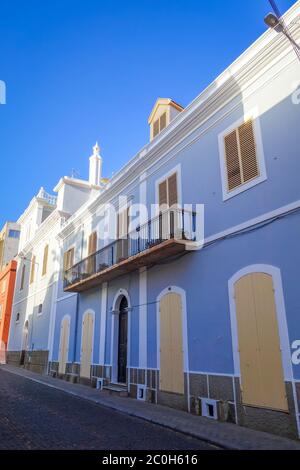 Mindelo/Cape Verde - August 20, 2018 - Colorful houses and city streets, Sao Vicente Stock Photo