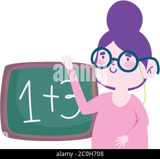teacher woman with blackboard school math lesson cartoon vector illustration Stock Vector