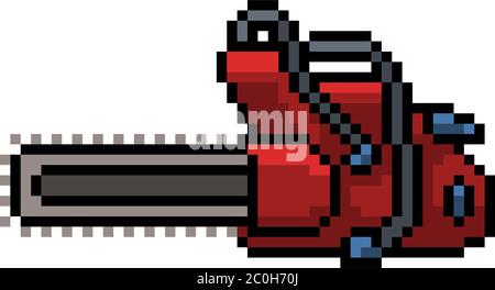 vector pixel art chainsaw isolated cartoon Stock Vector