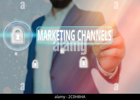 Handwriting text writing Marketing Channels. Conceptual photo the necessary to transfer the ownership of goods Stock Photo