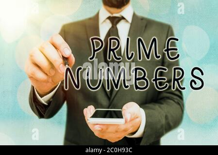Handwriting text Prime Numbers. Conceptual photo a positive integer containing factors of one and itself Stock Photo