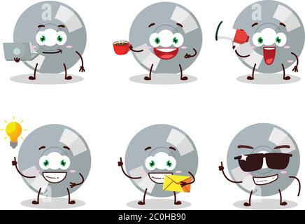 Compact disk cartoon character with various types of business emoticons Stock Vector