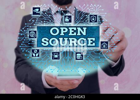 Handwriting text Open Source. Conceptual photo contains the source code that can be modified and enhanced Stock Photo