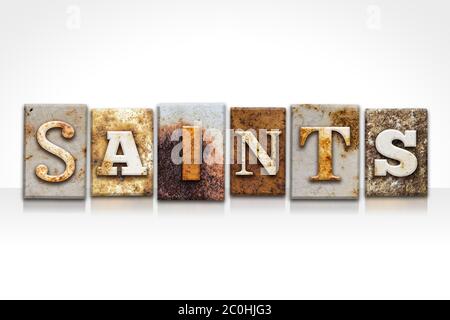 Saints Letterpress Concept Isolated on White Stock Photo