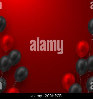 Glossy balloons in black and red colors. Stock Vector