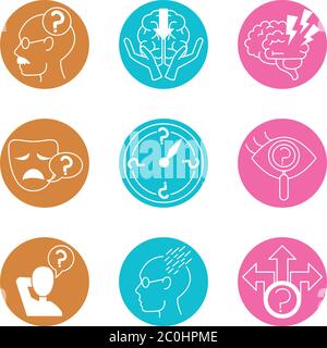 alzheimer disease, decrease in mental human ability icons set vector illustration line style Stock Vector
