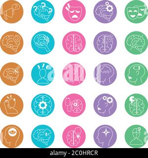 alzheimer disease, decrease in mental human ability icons set vector illustration line style Stock Vector