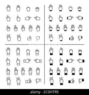 Web cursor icon set. Vector pixel hand cursor. Classic web element. Mouse cursor. Hand pointers. Pixel mouse indicators. Pixel art. Gaming design. Web Stock Vector
