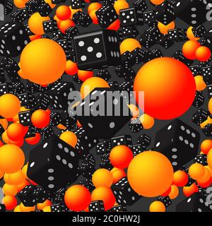 Golden Balls and Black Dice Seamless Pattern Stock Vector