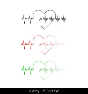 Heartbeat cardiogram or cardiograph. Vector electrocardiogram icon set. Heart rate. EKG or ECG test. Heart beat graph. Isolated graphic illustration Stock Vector