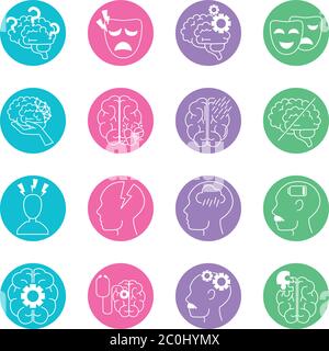 alzheimer disease, decrease in mental human ability icons set vector illustration line style Stock Vector
