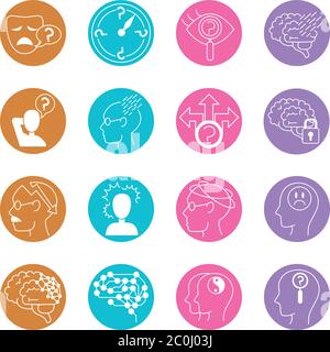 alzheimer disease, decrease in mental human ability icons set vector illustration line style Stock Vector