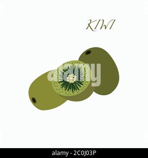 Vector set of fresh ripe kiwis. Vitamins C Stock Vector