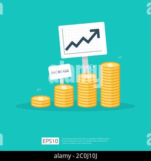 Finance performance of return on investment ROI concept with arrow. income salary rate increase. business profit growth margin revenue. cost sale icon Stock Vector