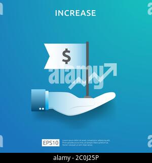 business chart on hand. income salary rate increase. graphic growth margin revenue. Finance performance of return on investment ROI concept with arrow Stock Vector