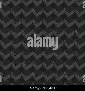 Black Cubes Seamless Pattern, 3D Illustration on Black Background Stock Vector