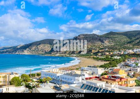 View from the top of the traditional seaside village of Paleochora. Stock Photo